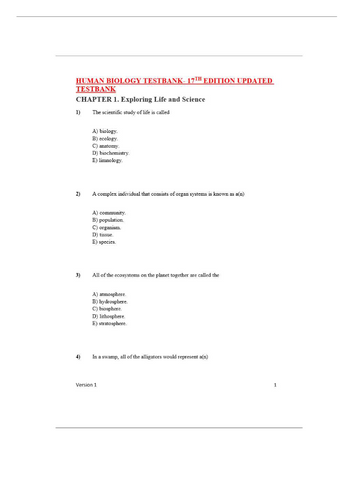 Human Biology 17th Edition by Sylvia Mader Test Bank