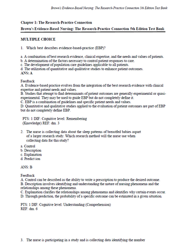 Brown's Evidence Based Nursing 5th Edition TEST BANK