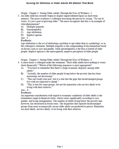 Nursing for Wellness in Older Adults 9th Edition TEST BANK