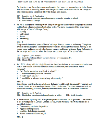 LPN to RN Transitions 5th Edition TEST BANK