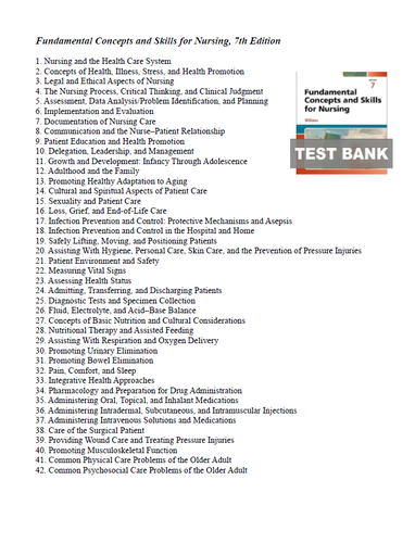 Fundamental Concepts and Skills for Nursing 7th Edition Williams Test Bank