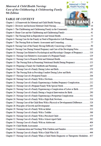Maternal and Child Health Nursing 9th Edition Pillitteri Test Bank