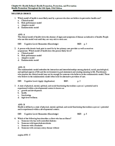 Health Promotion Throughout the Life Span 10th Edition TEST BANK