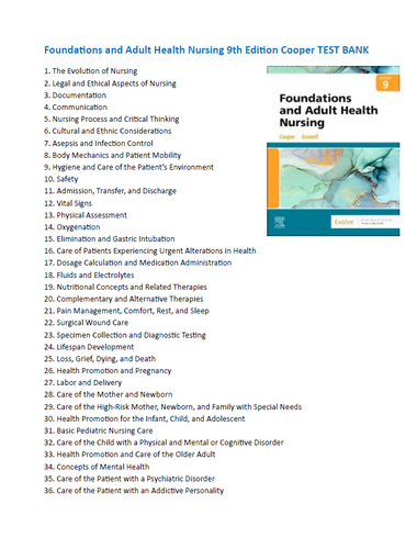 Foundations and Adult Health Nursing 9th Edition TEST BANK 9780323812054