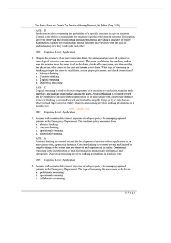 Burns and Grove's The Practice of Nursing Research 9th Edition Test Bank