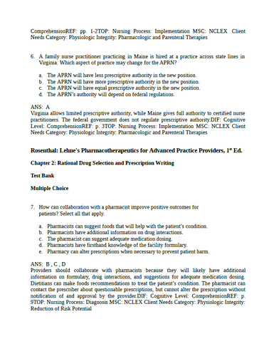 Lehnes Pharmacotherapeutics for Advanced Practice Providers Rosenthal Test Bank