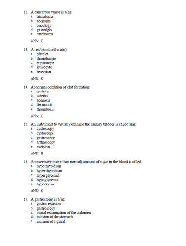 Medical Terminology A Short Course 9th Edition TEST BANK