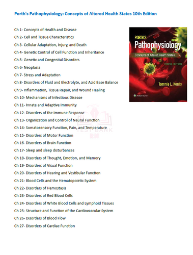Porth’s Pathophysiology Concepts of Altered Health 10th Edition TEST BANK