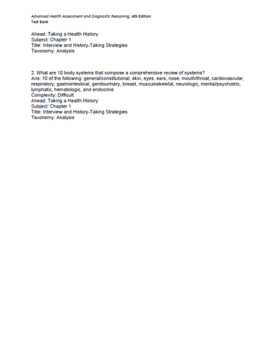 Advanced Health Assessment and Diagnostic Reasoning 4th Edition Test Bank