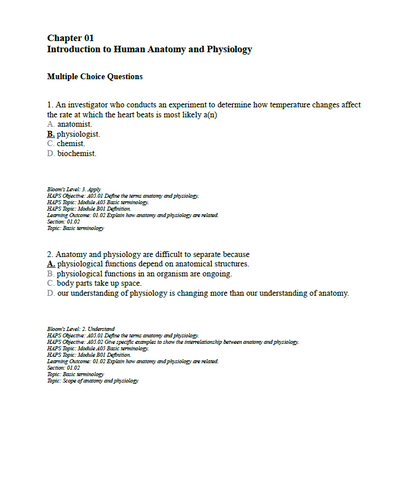 Holes Human Anatomy and Physiology 16th Edition TEST BANK