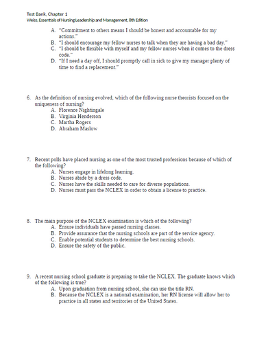 Essentials of Nursing Leadership and Management 8th Edition TEST BANK