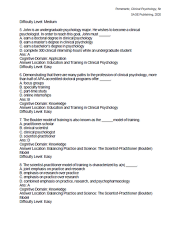 Clinical Psychology Science, Practice, and Diversity 5th Edition Test Bank
