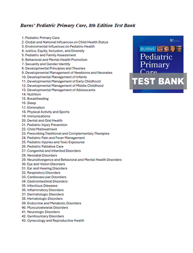 Burns Pediatric Primary Care 8th Edition TEST BANK 9780323882316