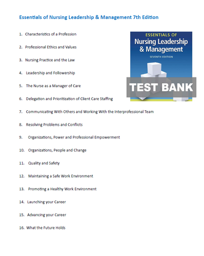 Essentials of Nursing Leadership and Management 7th Edition Test Bank