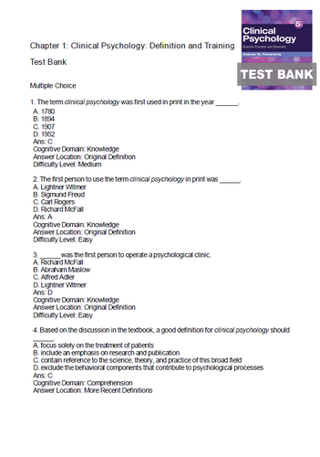 Clinical Psychology Science, Practice, and Diversity 5th Edition Test Bank