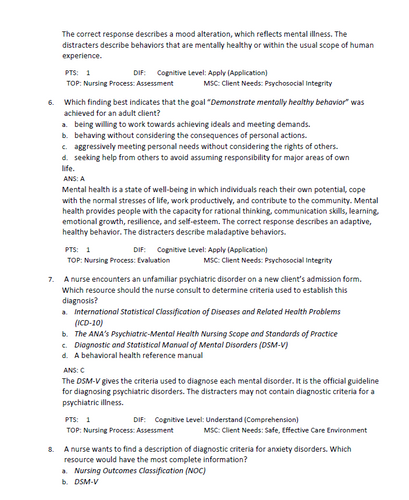 Varcarolis Foundations of Psychiatric Mental Health Nursing 9th Edition Test B