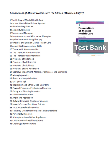 Foundations of Mental Health Care 7th Edition Morrison Test Bank