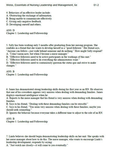 Essentials of Nursing Leadership and Management 6th Edition TEST BANK
