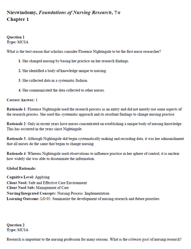 Foundations of Nursing Research 7th Edition TEST BANK