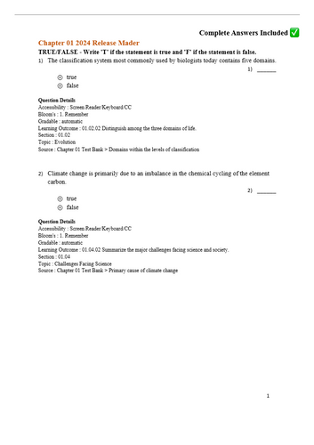 Biology 2024 Release by Sylvia Mader Test Bank