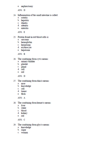 Medical Terminology A Short Course 9th Edition TEST BANK