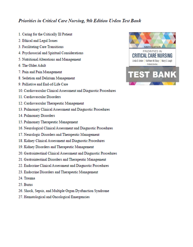 Priorities in Critical Care Nursing 9th Edition TEST BANK 9780323809818