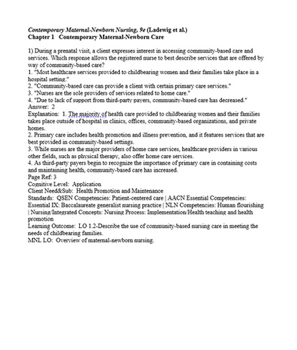 Contemporary Maternal-Newborn Nursing Care 9th Edition TEST BANK