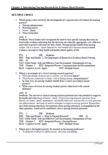 Essentials of Nursing Research 10th Edition TEST BANK