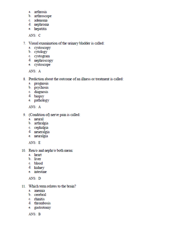 Medical Terminology A Short Course 9th Edition TEST BANK