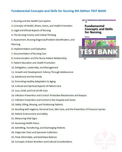 Fundamental Concepts and Skills for Nursing 6th Edition Williams TEST BANK