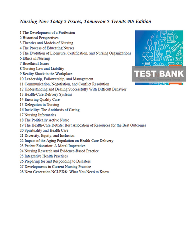 Nursing Now Today's Issues, Tomorrow's Trends 9th Edition TEST BANK