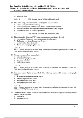 Digital Radiography and PACS 4th Edition Test Bank