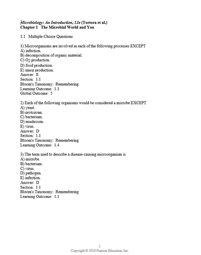Microbiology An Introduction 13th Edition Tortora TEST BANK