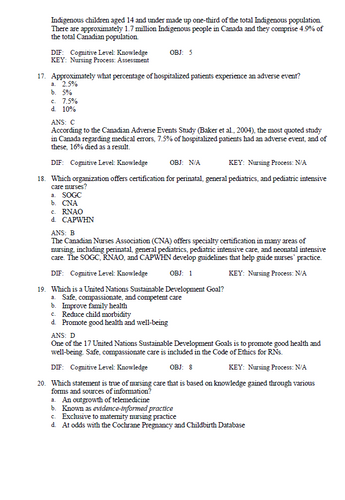 Perrys Maternal Child Nursing Care in Canada 3rd Edition TEST BANK