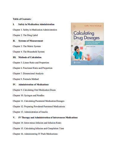 Calculating Drug Dosages 3rd Edition Castillo Test Bank 9781719649780