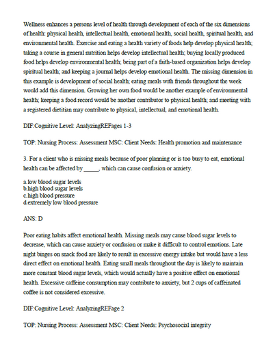 Nutrition Essentials for Nursing Practice 9th Edition Dudek TEST BANK
