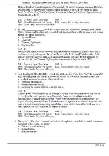 Foundations of Mental Health Care 8th Edition Morrison-Valfre TEST BANK