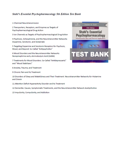 Stahl's Essential Psychopharmacology 5th Edition TEST BANK 9781108971638