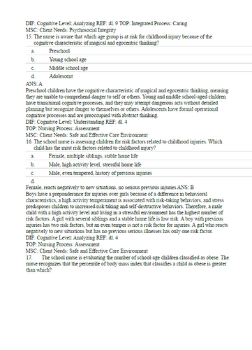 Wong's Essentials of Pediatric Nursing 11th Edition TEST BANK