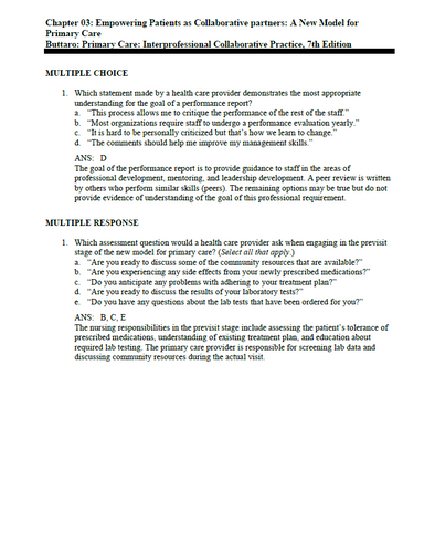 Primary Care Interprofessional Collaborative Practice 7th Edition Test Bank