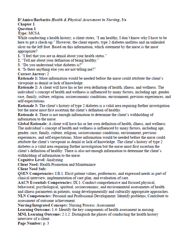 Health and Physical Assessment in Nursing 3rd Edition TEST BANK