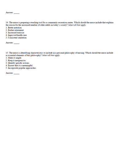 Caring for Older Adults Holistically 7th Edition Test Bank