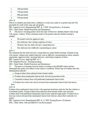 Wong's Essentials of Pediatric Nursing 11th Edition TEST BANK