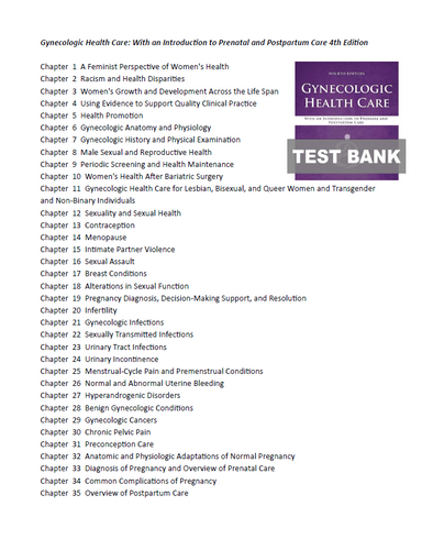 Gynecologic Health Care 4th Edition TEST BANK 9781284182347