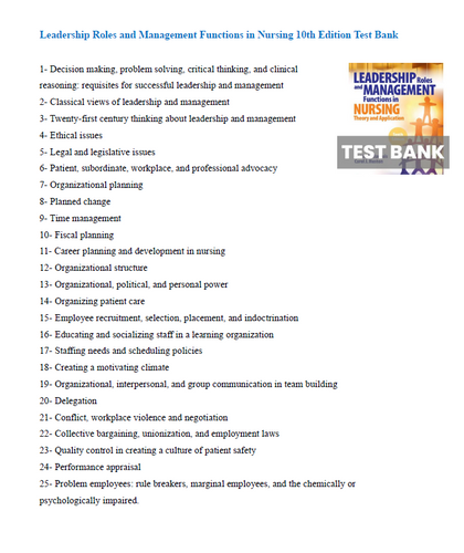 Leadership Roles and Management Functions in Nursing 10th Edition TEST BANK