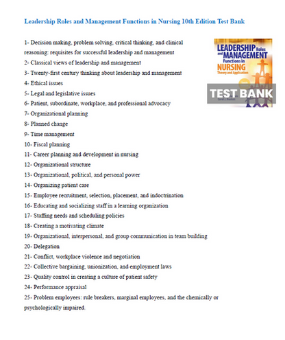Leadership Roles and Management Functions in Nursing 10th Edition TEST BANK