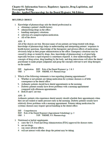 Applied Pharmacology for the Dental Hygienist 9th Edition TEST BANK