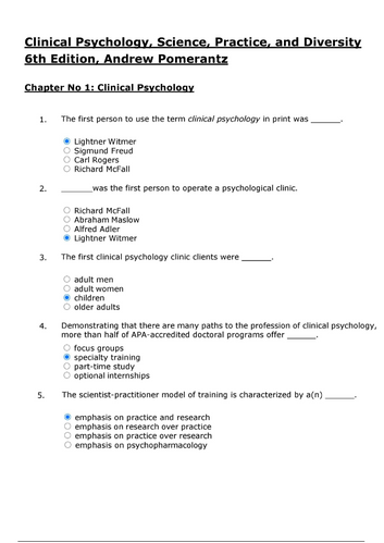 Clinical Psychology Science, Practice, and Diversity 6th Edition Test Bank