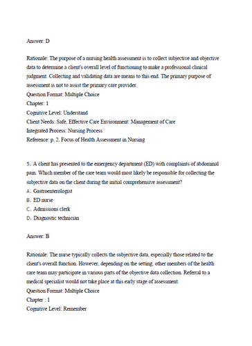 Health Assessment in Nursing 7th Edition Weber - Test Bank