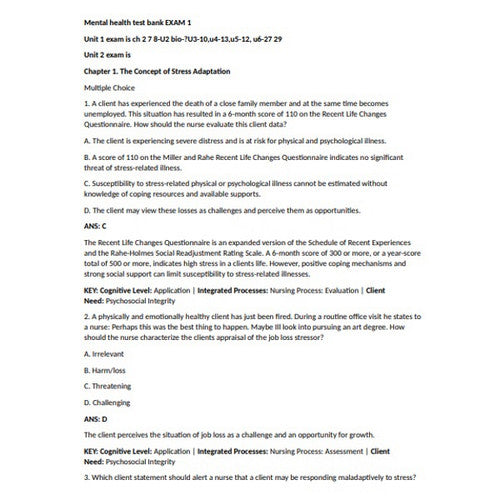 Clinical Mental Health Counseling TEST BANK